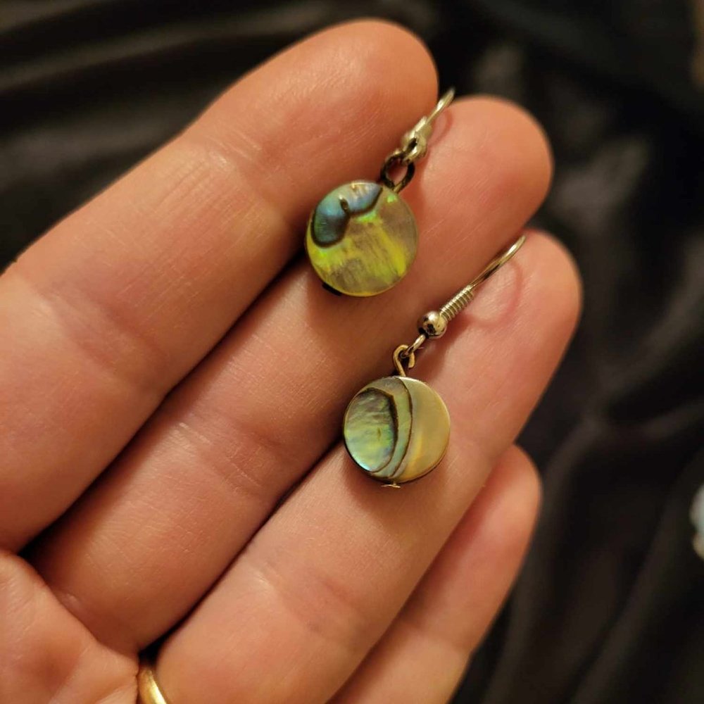 Round Abalone Shell Hook Earrings